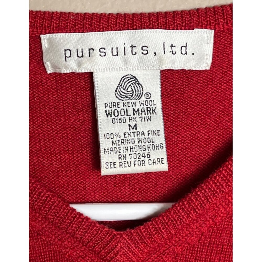 Vtg Pursuits Ltd Wool V-neck Sweater Red Pullover Preppy Classic Capsule Women M - Picture 2 of 8